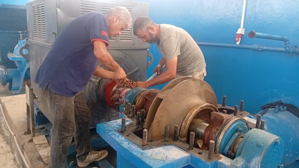 The Water Resources Directorate in Latakia is following up on maintenance work at the pumping stations of the second phase of Mashqita Dam.